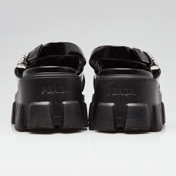 Prada Black Leather Monolith Chunky Sandals Size 7/37.5 - Picture 2 of 5
